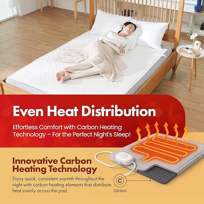 GML Premium Tencel Triple-Layer Heated Mattress Pad, Machine Washable, 15-Hour Auto Shut-Off, 5 Heat Settings, Timer, Smart Controller, Electric Mattress Pad & Bed Warmer - Twin Size, 71x35