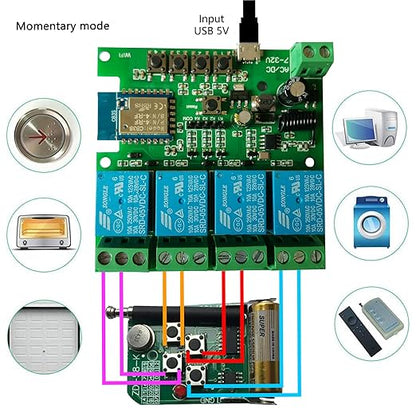 Jane Eyre WiFi Relay Module 4 Channel Smart Switch Momentary/Self-Locking/Lock Switching for Tuya/Smart Life APP,DIY Garage Door, Compatible with Alexa and Google Assistant