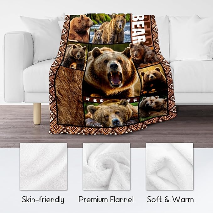 Blankets for Dad, Bear Blanket Gifts for Men Boys Adults, 50"x60" Forest Animal Throw Gift for Hunters - Soft, Fuzzy & Cozy Flannel Throws Wildlife Country Decor