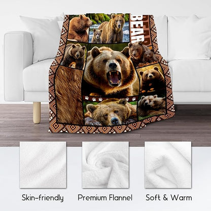 Blankets for Dad, Bear Blanket Gifts for Men Boys Adults, 50"x60" Forest Animal Throw Gift for Hunters - Soft, Fuzzy & Cozy Flannel Throws Wildlife Country Decor