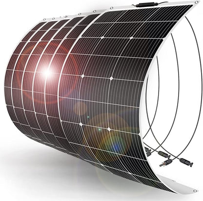 DOKIO 600W (6×100W) Flexible Solar Panels 18V Monocrystalline for 12V Battery Charging, Semi-Flexible ETFE with MC4, Series or Parallel Expansion for RV Boat Van Camper Trailer Off-Grid Power