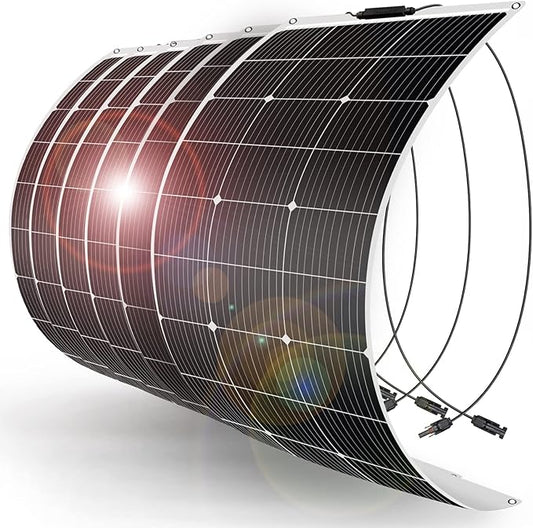 DOKIO 600W (6×100W) Flexible Solar Panels 18V Monocrystalline for 12V Battery Charging, Semi-Flexible ETFE with MC4, Series or Parallel Expansion for RV Boat Van Camper Trailer Off-Grid Power