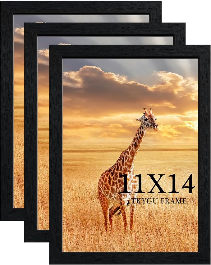 11x14 Picture Frame Set of 3,Wooden Frame 11x14 Wall Gallery Poster Photo frame Black with Durable Shatter Resistant Plexiglass for Wall Mounting Family -friend- wedding best gift