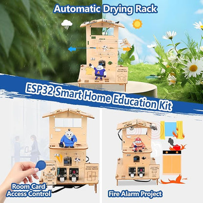 5-in-1 ESP32 STEM Kits for Kids Age 8-12, Wooden 3D Puzzle Toys Smart Home School Educational Science Building Kit for Students, Engineering Model Kits Birthday Gift Craft for Teen Boys Girls