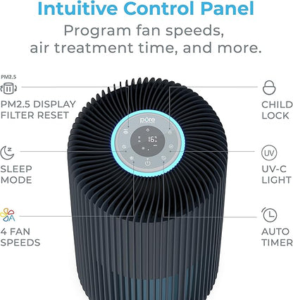 Pure Enrichment PureZone Turbo Smart Air Purifier for Large Rooms (1050 sq. ft. in 30 min.) - 5 Stage Filtration, Smartphone Compatible, Traps Germs, Smoke, & Dust (Graphite)