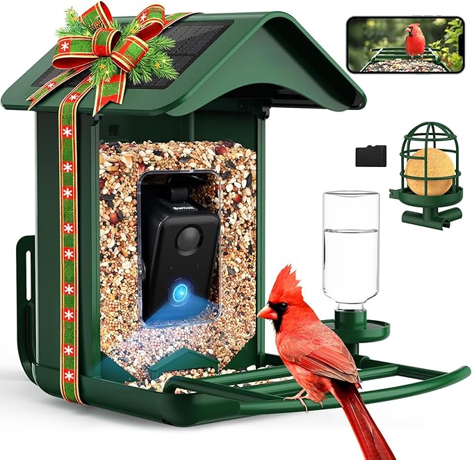 BIRDLEGEND® BL01 Bird Feeder with Camera Solar Powered, Free AI Smart Camera Bird Feeder with 64GB Card DIY Add-ons 1080P Live Auto Capture Videos Pictures, Gifts for Birdlover Mom Dad, 2.4GHz WiFi