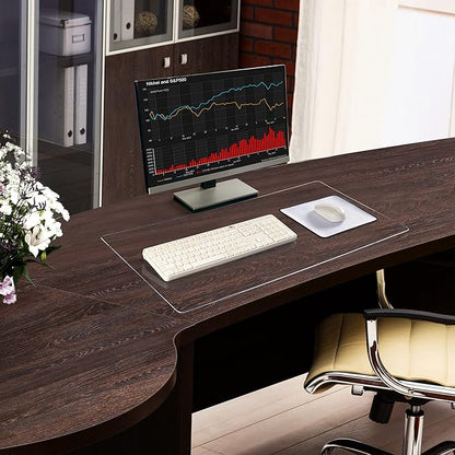 Awnour Clear Desk Mat on top of desks - 32 x 16 inches - Clear Transparent Plastic Desk Protector - Desk Writing Mat for Office and Home