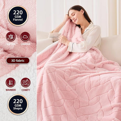 Heated Electric Blanket- Electric Throw Blanket 100"x90" for Bed- 5 Heating Levels& 4 Hours Auto Off for Home Office - Soft Faux Fur for Full Body(Pink)