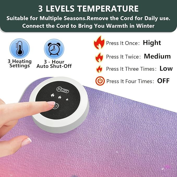 Large Heated Mouse Pad,Leather Desk Mat,31.5"x13",Hand Warmer Pads for Desk,Lavender(Watercolor)