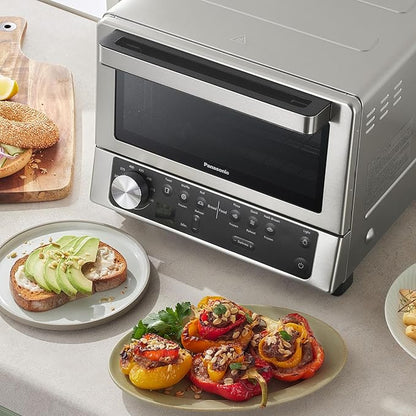 Panasonic FlashXpress Toaster Oven Countertop, Compact 4 Slice Toaster Oven w/Double Infrared Heating, PFAS-free, 6 Auto Cook Options & Precise Temperature Control, 1300W - NB-G200P (Stainless Steel)