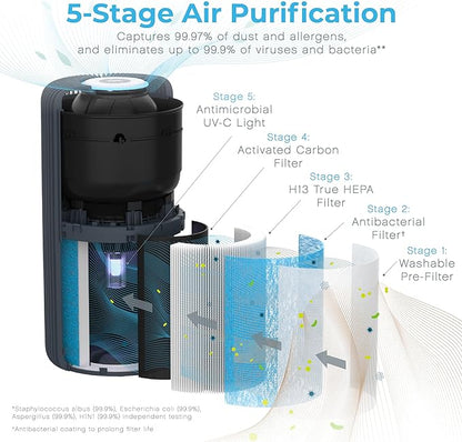 Pure Enrichment PureZone Turbo Smart Air Purifier for Large Rooms (1050 sq. ft. in 30 min.) - 5 Stage Filtration, Smartphone Compatible, Traps Germs, Smoke, & Dust (Graphite)