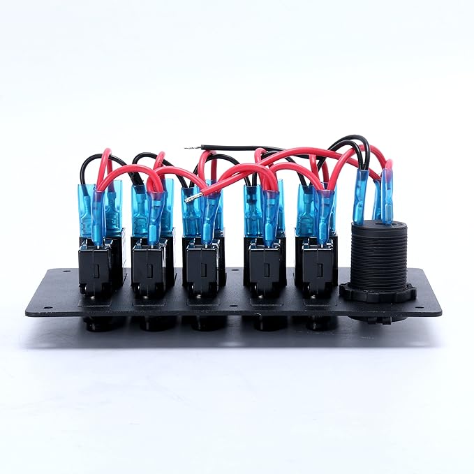 Amarine Made 5 Gang Aluminium LED Rocker & CIG Socket & Circuit Breaker Waterproof Marine/Boat/rv Switch Panel AM62-PN-LB5Z/S
