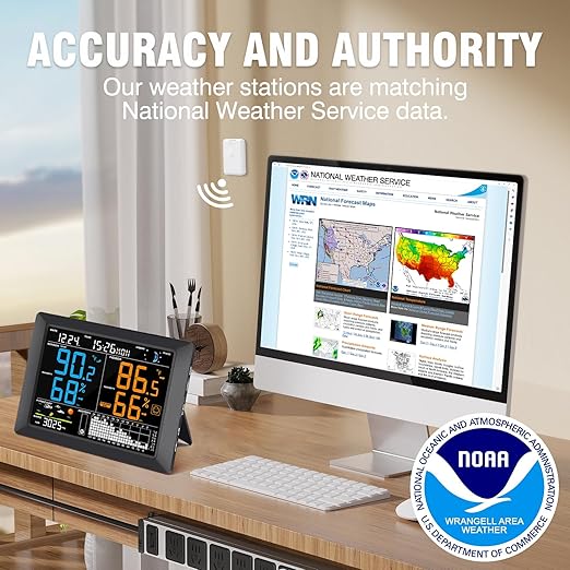 Sainlogic Wireless Weather Station with Atomic Clock, 8.3" Large Easy to Read Screen & Indoor Outdoor Sensor for Temperature, Humidity, Weather Forecast & Alarm(No WiFi)