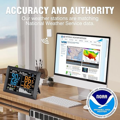 Sainlogic Wireless Weather Station with Atomic Clock, 8.3" Large Easy to Read Screen & Indoor Outdoor Sensor for Temperature, Humidity, Weather Forecast & Alarm(No WiFi)