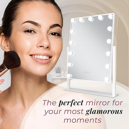 Zadro Hollywood Lighted Vanity Mirror with 15 LED Bulbs, 3 Color Light Settings, 360° Rotation Makeup Mirror Head (21" H x 18" W | 1X | Chocolate)