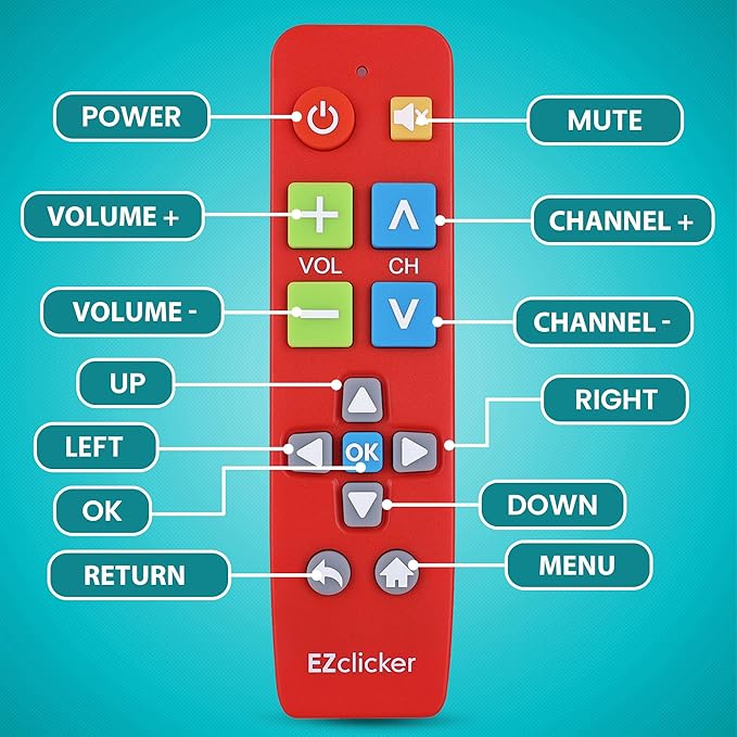 Plus Big Button Universal TV Remote (Red) Simple Easy to Use, Works with Major TV Brands (2xAAA Batteries Not Included)