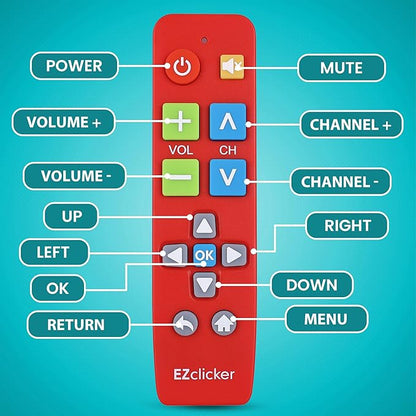 Plus Big Button Universal TV Remote (Red) Simple Easy to Use, Works with Major TV Brands (2xAAA Batteries Not Included)