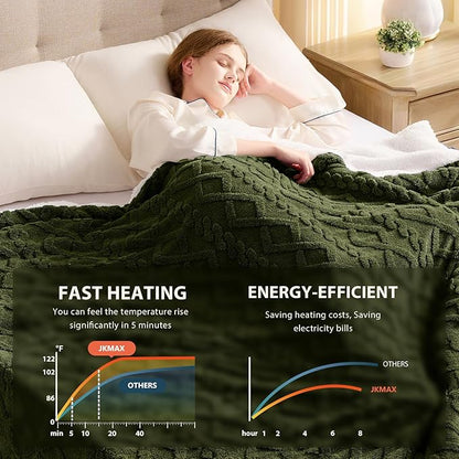 Heated Electric Blanket Queen Size-84"x90" Heating Blanket with 10 Heating Levels & 5 Time Settings Over-Heat Protection，Winter Warmer for Adults with ETL Certification（Green）