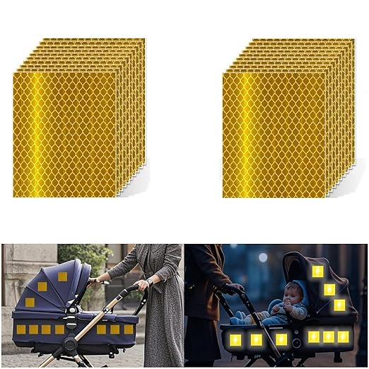 Non Fading Yellow Reflective Stickers 4 inch X 4 inch, Outdoor Waterproof High Visibility Warning Safety Adhesive Reflector Tape (20 Pcs)