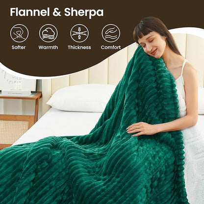 Heated Blanket Electric Blanket 50"x60", Soft Flannel Sherpa Electric Throw with 5 Heating Level & 12 Times Setting, Heated Throw with Overheating Protection, Machine Washable (Green)