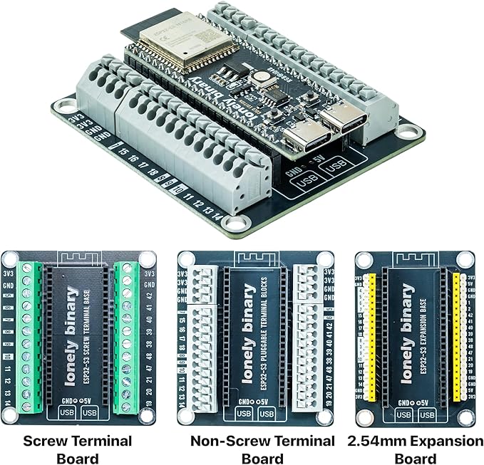3-Pack ESP32-S3 N16R8 Gold Edition Kit with 16MB Flash, 8MB PSRAM, Expansion Boards, Terminals, Data Cable & Tutorials - Lead-Free Gold Finish Compatible with Arduino IDE & MicroPython