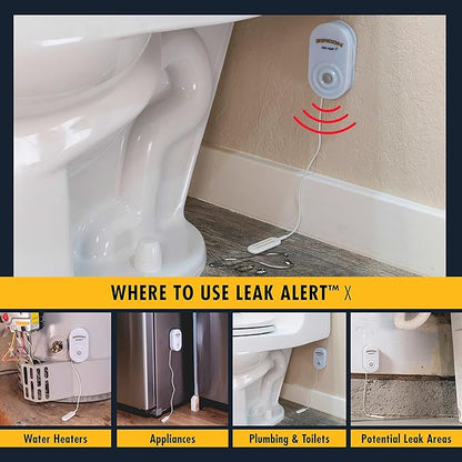 Zircon Leak Alert X – Smart Electronic Water Detector with 9.8 ft Cable – Email, Audio, & Visual Alerts, Battery Included,White