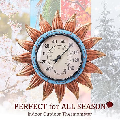 MUMTOP Indoor Outdoor Thermometer - Sunflower Wall Thermometer, Outdoor Thermometers for Patio, Room, Greenhouse, Outside, Garden Decor(Brown)