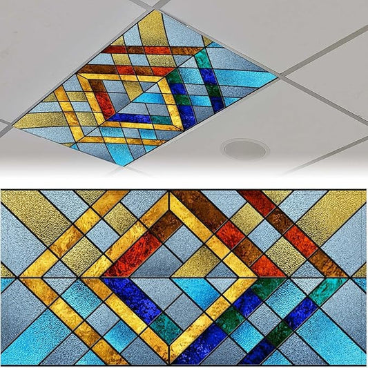 2PCS Fluorescent Light Cover for Ceiling Light Classroom-Stained Glass Patten Magnetic Light Cover Shade Panel,Decorative Film Filter for Reducing Harsh Glare Flicker Home School Office Decorations