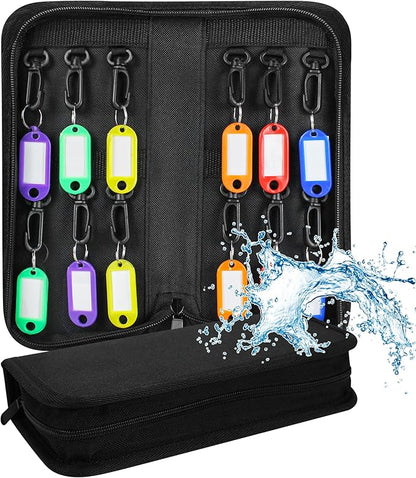 Portable Zippered Key Organizer, Waterproof Key Case with 12 Key Hooks and Tags,Portable Key Storage for Rental Management Real Estate Sales Hotel Executives and Car Service