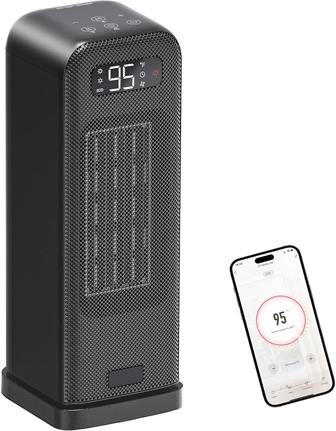 MORENTO Space Heaters for Indoor Use, Portable Electric Heater with Thermostat, Smart and Voice Control, 1500W PTC Ceramic Safety, 36dB Quiet Smart Heaters for Office Bedroom Home Black 1Pack