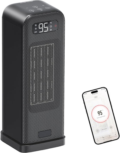 MORENTO Space Heaters for Indoor Use, Portable Electric Heater with Thermostat, Smart and Voice Control, 1500W PTC Ceramic Safety, 36dB Quiet Smart Heaters for Office Bedroom Home Black 1Pack