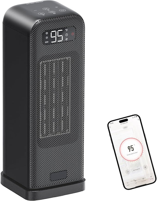 MORENTO Space Heaters for Indoor Use, Portable Electric Heater with Thermostat, Smart and Voice Control, 1500W PTC Ceramic Safety, 36dB Quiet Smart Heaters for Office Bedroom Home Black 1Pack