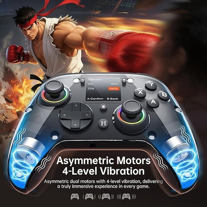 GUSGU G7 Wireless Gaming Controller with Interactive Screen, 1000Hz Polling Rate, Hall Joysticks & Triggers, 4 Programmable Buttons, Compatible with PC, Switch1, PS4, iOS, Android, Black