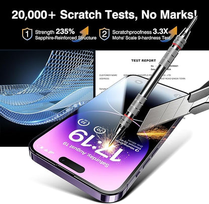 EZ-GLAZ-4 Pack for iPhone 14 Pro Screen Protector[6.1"] With 2 Pack Camera Lens Protector, 9H+ Hardness 12FT Military Grade Shatterproof Scratch Resistant Durable Tempered Glass Film with Flawless Fit Kit, HD Clear