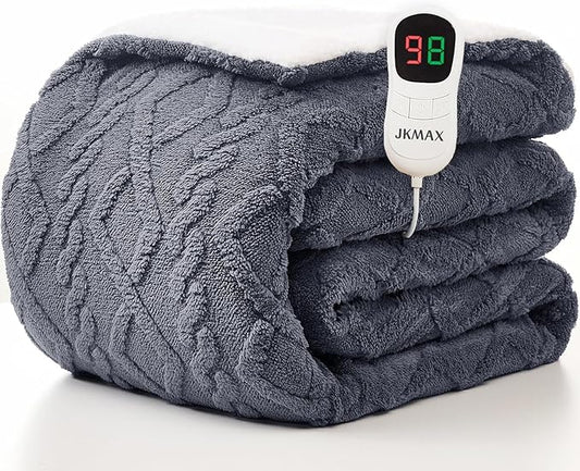 Heated Electric Blanket Twin Size-62"x84" Heating Blanket with 10 Heating Levels & 5 Time Settings Over-Heat Protection，Winter Warmer for Adults with ETL Certification（Grey）