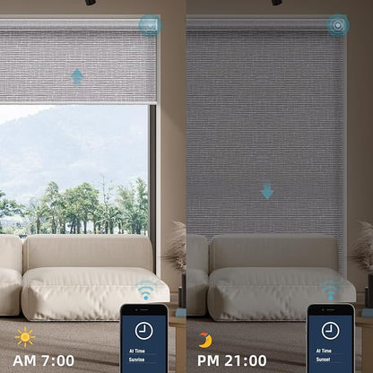 SmartWings Motorized Smart Roller Shades in Light Filtering, Electric Blinds with Remote for Windows Compatible with Alexa/Google Home/Homekit, Customized, Safari Translucent Rock Grey