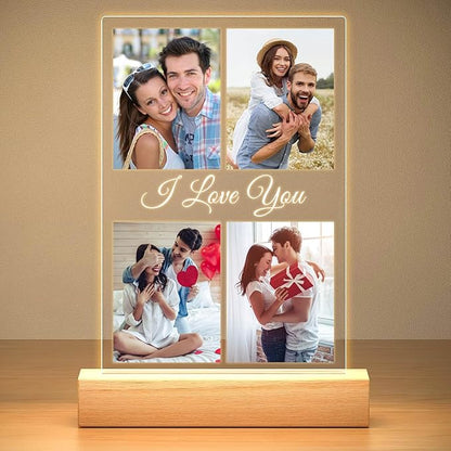 Custom Picture Frame with Photo, Customized Picture Frames with Night Light, Custom Photo Frame, Personalized Valentines Day Gifts for Her Him Women Men