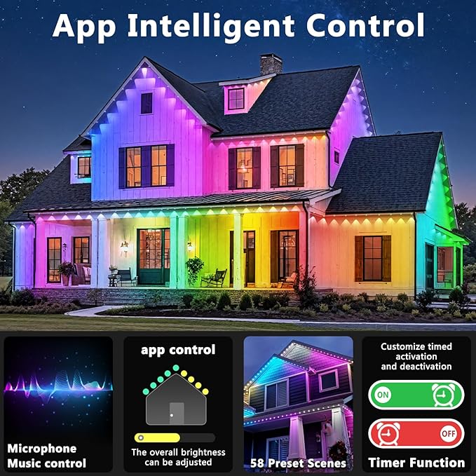 LETIANPAI 40FT Permanent Outdoor Lights,RGB Eaves Light with App Control Remote,DIY Scene Modes IP67 Waterproof Under Eave Lighting,Outdoor Lights for Decor,Garden Decor,House,Party,Holiday