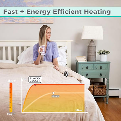 BLACK+DECKER Heated Blanket Electric Twin, Micro Plush Electric Blanket, Heating Blanket with 10 Heating Levels, 10H Timer, Auto Shutoff, Fast Heating (84x90 inches, Grey)