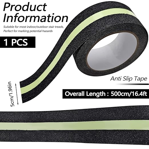 Huakaile Glow in The Dark Tape Anti Slip Grip Tape, 1.96" x 16.4Ft Luminous Reflective Tape, Waterproof Non Skid Traction Tape Strips for Outdoors Steps Indoor Stairs Treads Ladder Floor