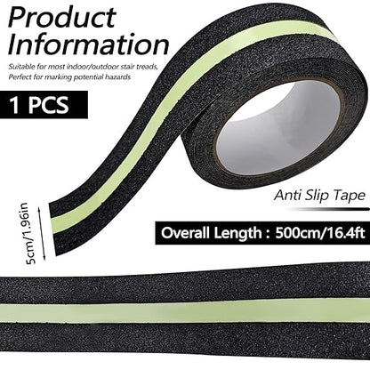 Huakaile Glow in The Dark Tape Anti Slip Grip Tape, 1.96" x 16.4Ft Luminous Reflective Tape, Waterproof Non Skid Traction Tape Strips for Outdoors Steps Indoor Stairs Treads Ladder Floor
