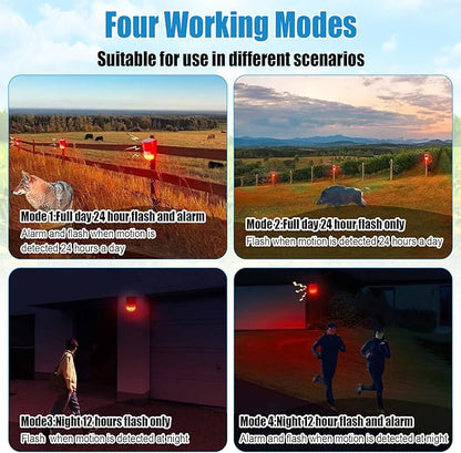 Qualirey 6 Pack Solar Sound and Light Alarm Motion Sensor 129db Outdoor Security Siren Waterproof Motion Activated Detector Alarm 6 LEDs Flash Warning Strobe System for Home, Farm (Red)