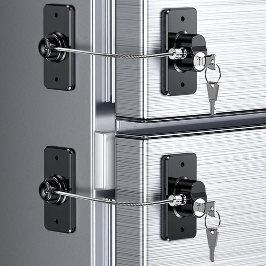 2 Pack Refrigerator Door Lock with Adhesive, No Tools Required, Child Proof Fridge Door Lock for Kids and Pets, Self Adhesive Latch for Freezer, Cabinets, Drawers, Windows (Patent)