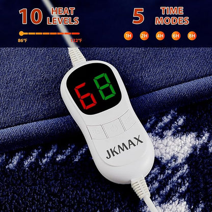 Heated Electric Blanket King Size - 100"x90" Flannel Heating Blanket with 10 Heating Levels & 5 Time Settings Over-Heat Protection, Winter Warmer for Adults with ETL Certification（Navy Blue）