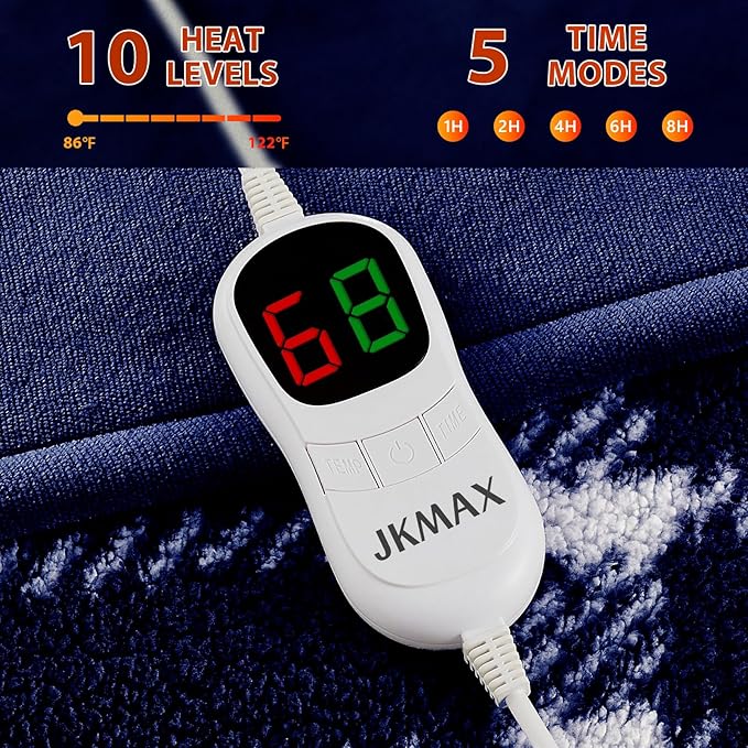Heated Electric Blanket Queen Size - 84"x90" Flannel Heating Blanket with 10 Heating Levels & 5 Time Settings Over-Heat Protection, Winter Warmer for Adults with ETL Certification（Navy Blue）