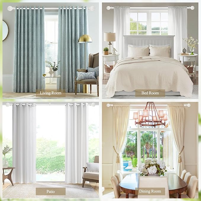 Weathered White Curtain Rod for Windows 28 to 48 Inches(2.3-4 ft)，1'' Diameter Heavy Duty Adjustable Curtain Rod with Leaf Pattern Finials - for Living Room, Bedroom,etc 18-45''