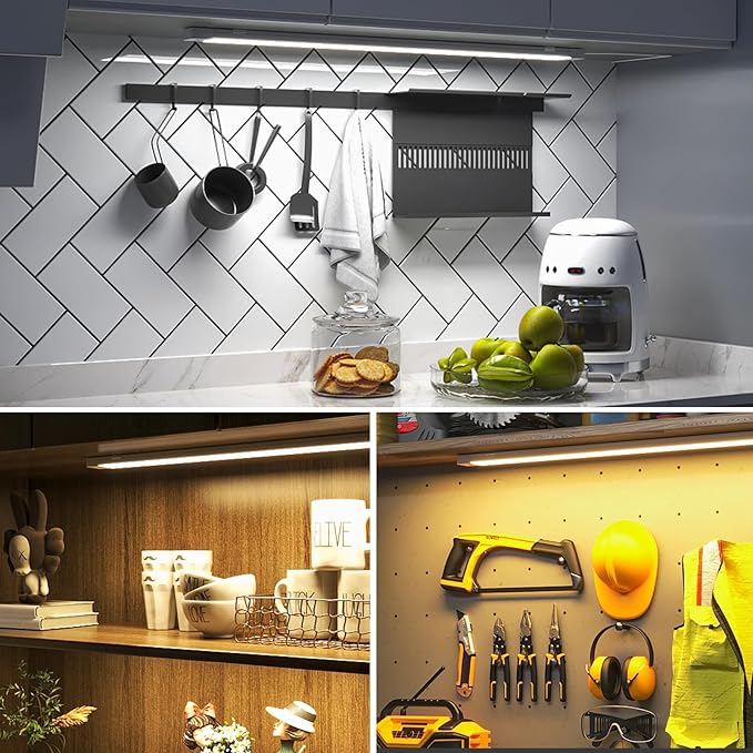 MYPLUS 16" Hand Wave Activated Under Counter Lighting, 2 Pcs LED Cabient Lights Motion Sensor with 5 Color Warm/Daylight/Cold White, Bright 450 Lumens LED Lights for Kitchen