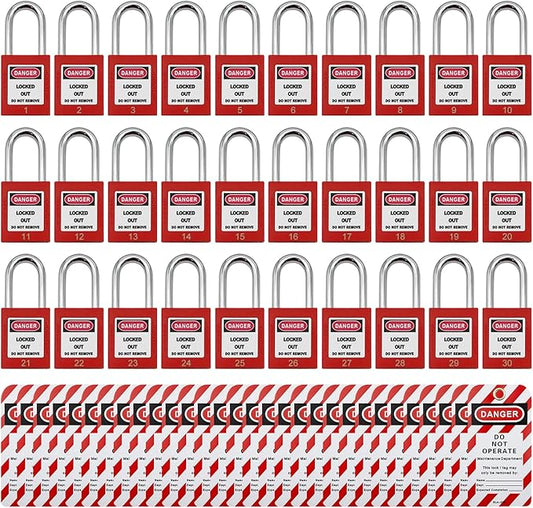 Lockout Tagout Locks, Safety Padlock, Loto Locks Keyed Differently Lock Out Tag Out 30 pcs Safety Padlocks Plastic with 30 Lockout TagOut Tags Red