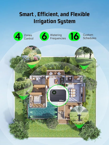 Smart Sprinklers Controller 2.4GHz WiFi, Irrigation Controller Easy Use App Enabled, 4 Zone + 16 Plans, Save Water Auto Skip Rain, Freeze & Wind, 10 Minutes Install (Deep Grey)