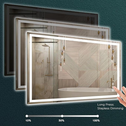 LED Mirror for Bathroom 36"x 72" with Frontlit and Backlit, Anti-Fog Mirror with Lights, Stepless 3 Colors Temperature & Dimmable Bathroom Mirror